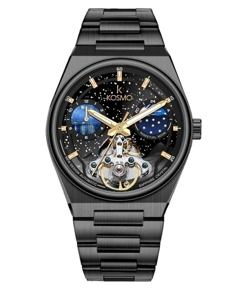 Reloj Kosmo 644-6-2-001 Automático Fase Lunar Cielo Estrellado Colección Zafiro Full Black