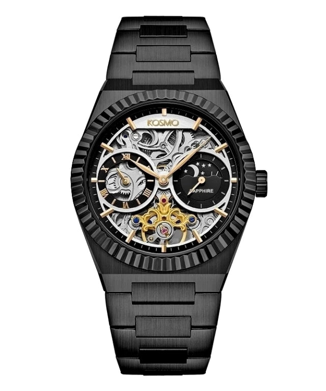 Reloj Kosmo 644-6-2 Automático Esqueleto Fase Lunar Colección Zafiro Negro