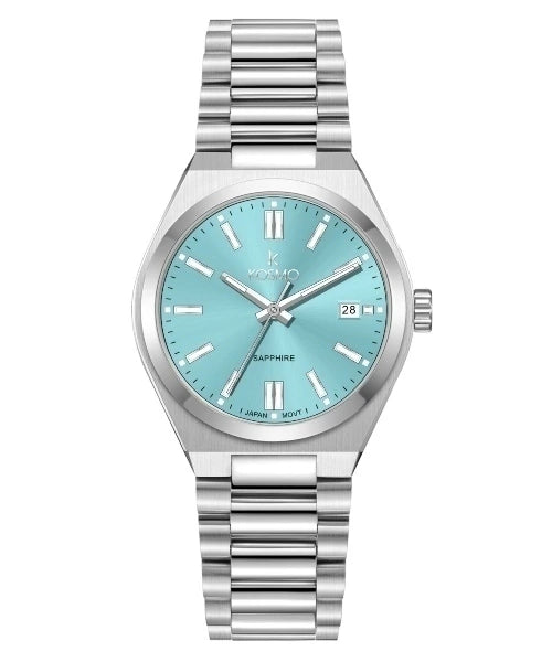 Reloj Kosmo 645-7-2009 Colección Zafiro Plateado Esfera Turquesa