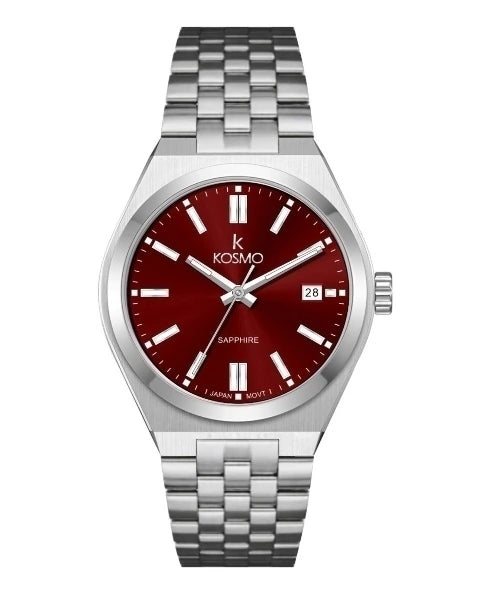 Reloj Kosmo 645-7-2010 Colección Zafiro Plateado Esfera Roja