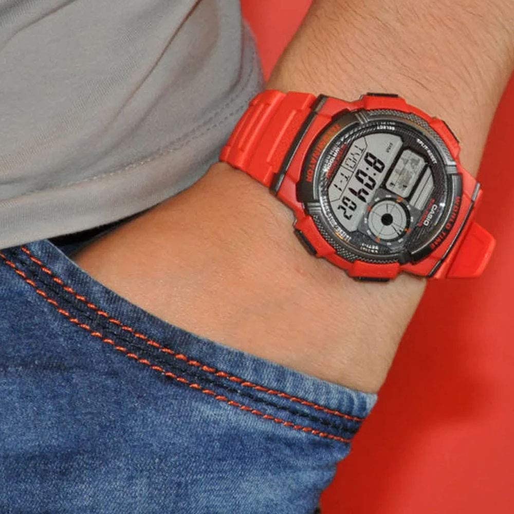 Reloj Casio AE-1000W-4AV — Digital Multifunción Rojo Deportivo 200m
