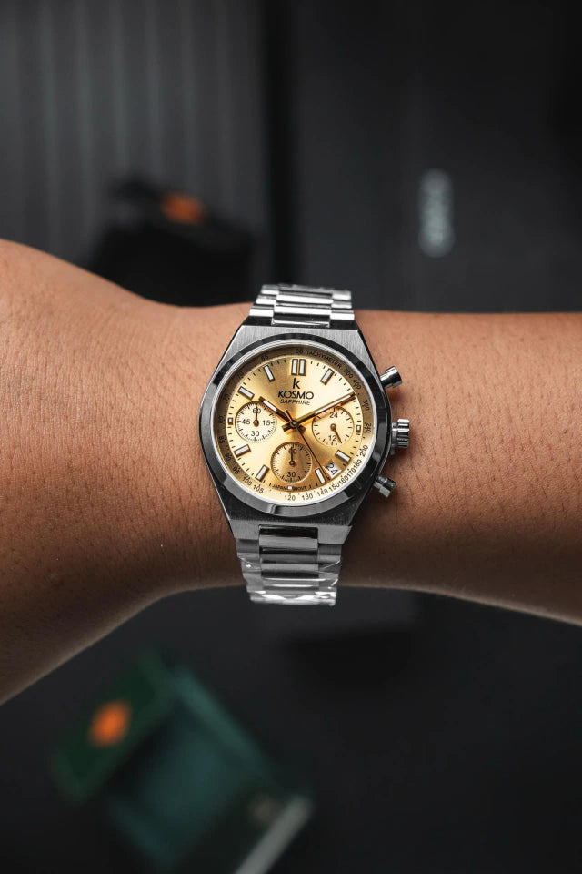 Reloj Kosmo 645-7-2 Cronógrafo Colección Zafiro Plateado Esfera Champaña