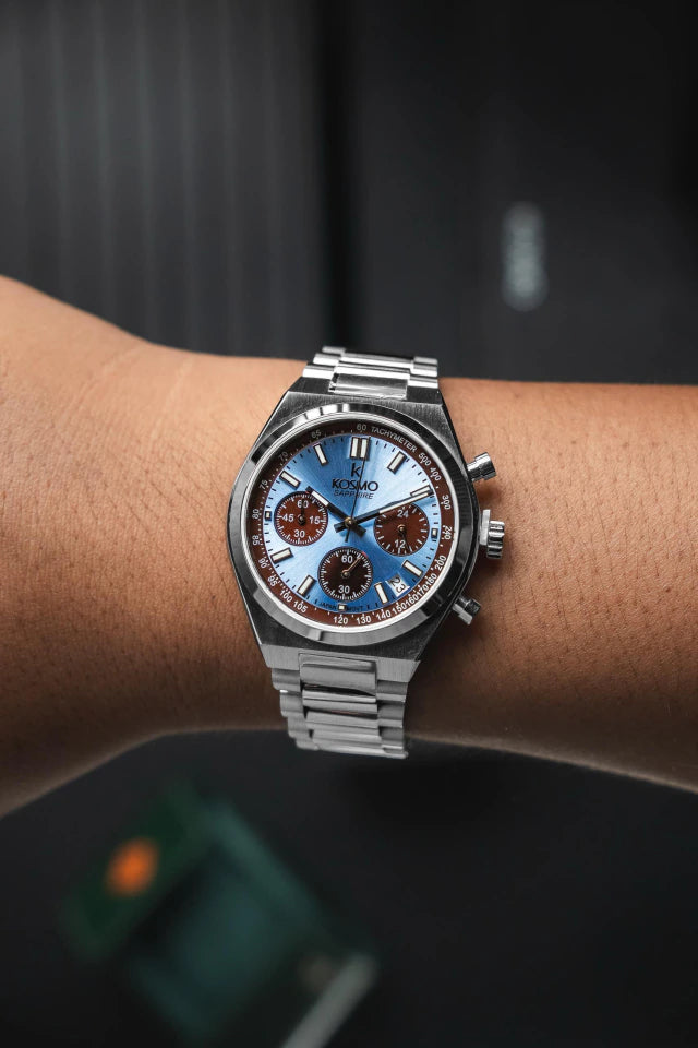 Reloj Kosmo 645-7-2 Cronógrafo Colección Zafiro Plateado Esfera Azul Hielo