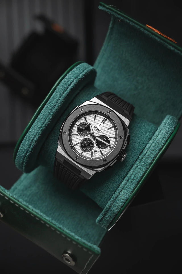 Reloj Kosmo 636-7-2 Cronógrafo Colección Zafiro Plateado Esfera Blanca