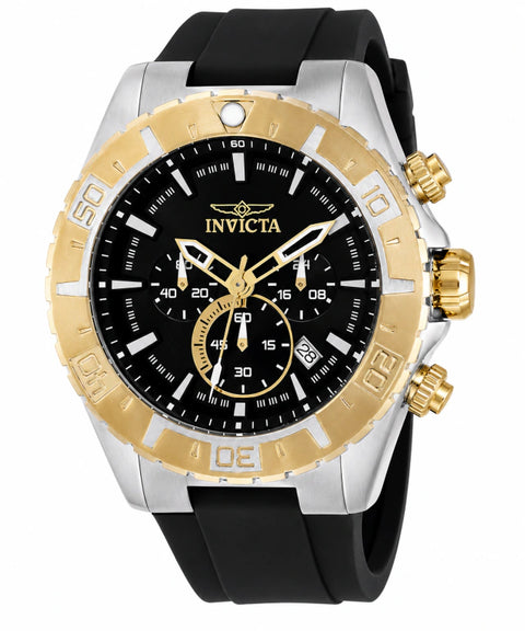 Reloj Invicta 37629 Aviator — Cuarzo Negro Dorado Correa Silicona 100m