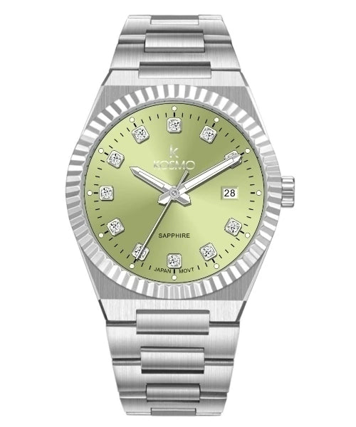Reloj Kosmo 610-7-2-002 Colección Zafiro Plateado Esfera Verde Pistacho