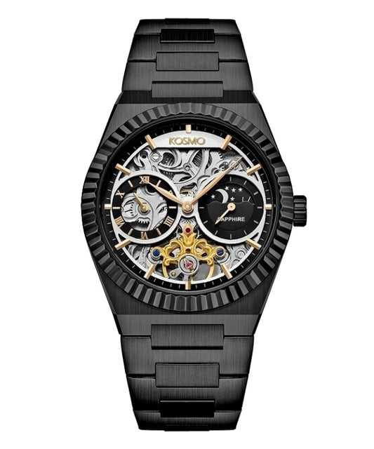 Reloj Kosmo 644-6-2 Automático Esqueleto Fase Lunar Colección Zafiro Negro