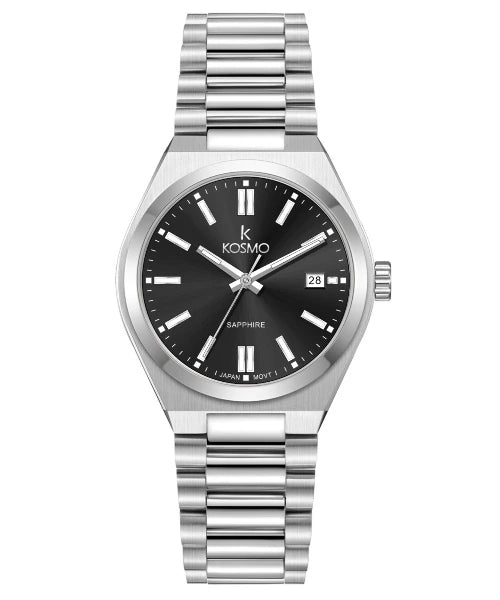 Reloj Kosmo 645-7-2009 Colección Zafiro Plateado Esfera Negra