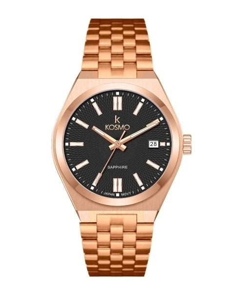 Reloj Kosmo 645-7-2010 Colección Zafiro Oro Rosa Esfera Negra
