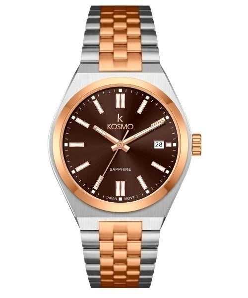 Reloj Kosmo 645-7-2010 Colección Zafiro Bicolor Oro Rosa Esfera Café