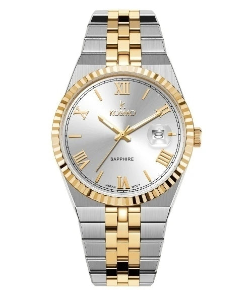 Reloj Kosmo 689-7-2 Colección Zafiro Bicolor Dorado Esfera Plateada