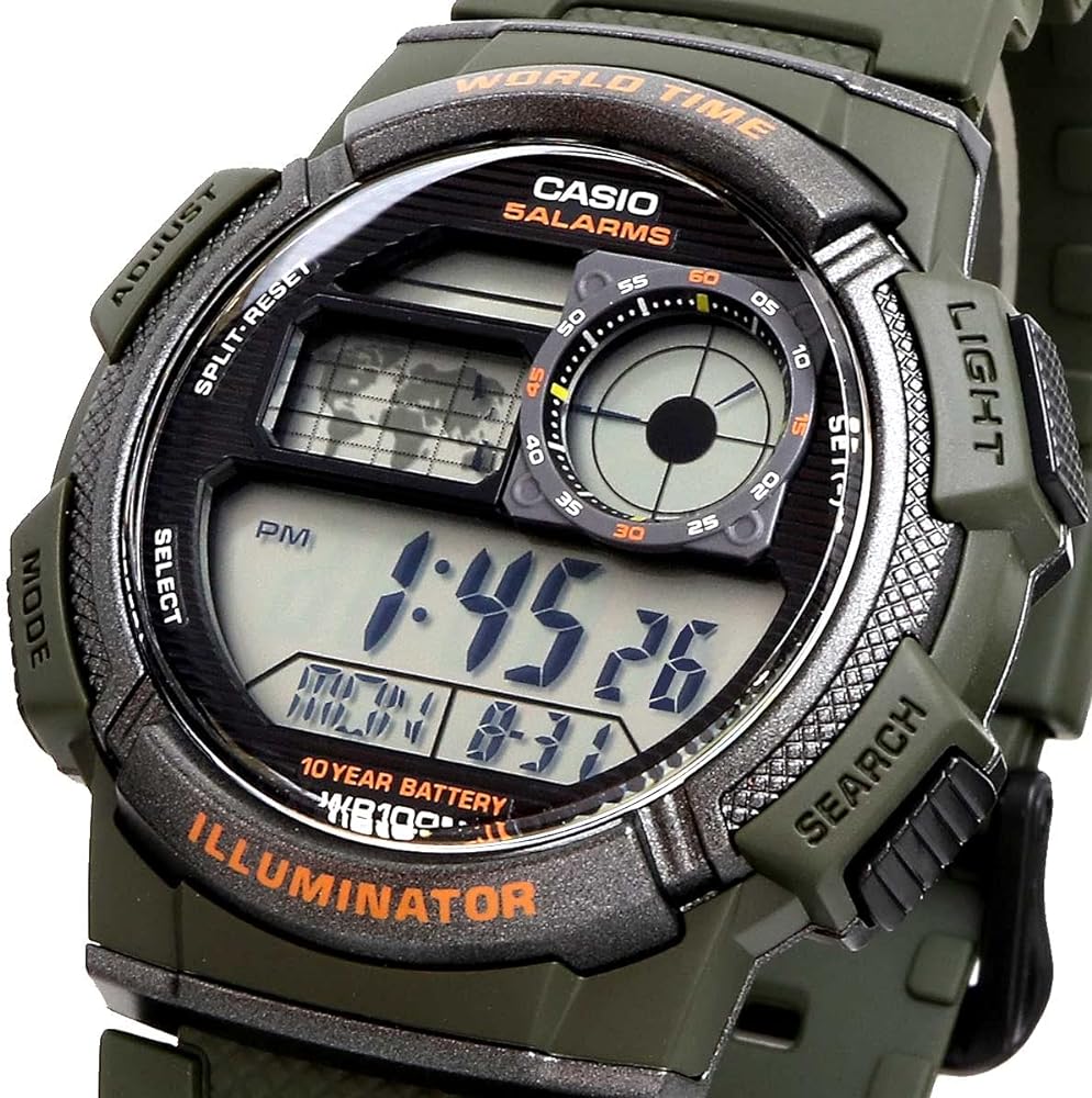 Reloj Casio AE-1000W-3A — Digital Multifunción Verde Militar 200m