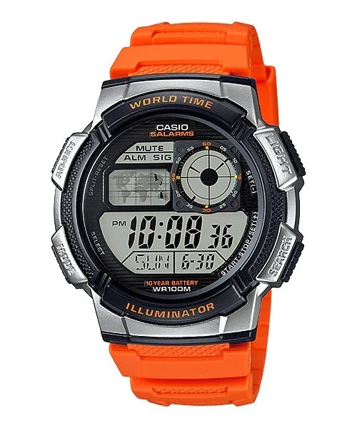 Reloj Casio AE-1000W-4B — Digital Multifunción Naranja Bicolor 200m
