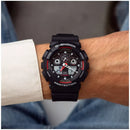 Reloj Casio G-Shock GA-100-1A4DR — Analógico-Digital 55mm Negro Rojo 200m