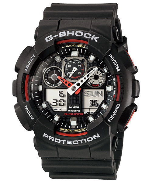 Reloj Casio G-Shock GA-100-1A4DR — Analógico-Digital 55mm Negro Rojo 200m