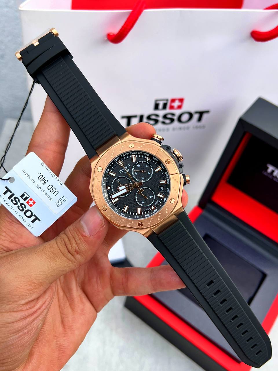 Reloj Tissot T-Race T141.417.37.051.00 — Cronógrafo Cuarzo Suizo 45mm Negro/Oro Rosa