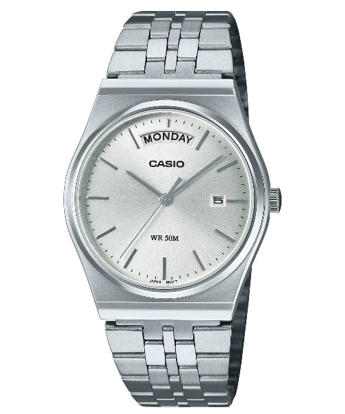 Casio | Rectangular Silver Day-Date | MTP-B146D-7AV
