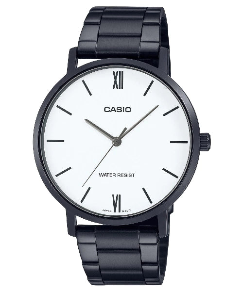 Casio | Minimalista Black Steel & White | MTP-VT01B-7B