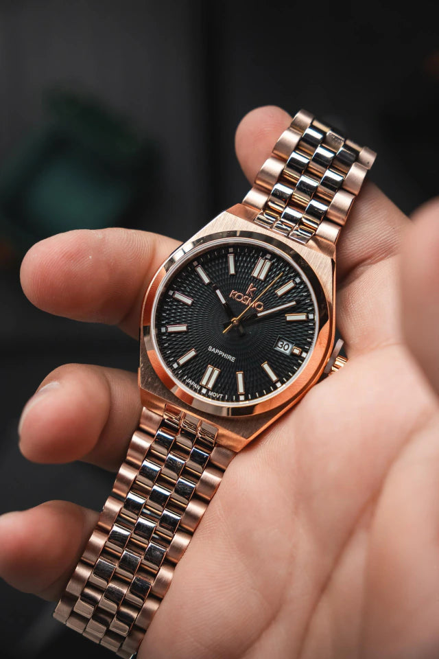 Reloj Kosmo 645-7-2010 Colección Zafiro Oro Rosa Esfera Negra