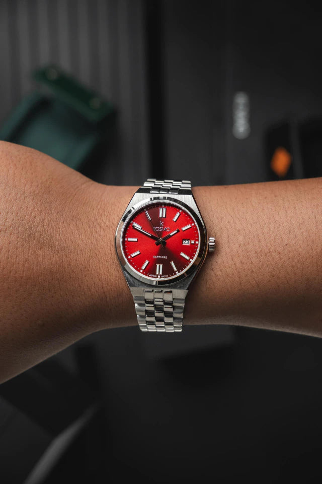 Reloj Kosmo 645-7-2010 Colección Zafiro Plateado Esfera Roja