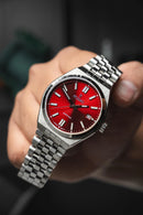 Reloj Kosmo 645-7-2010 Colección Zafiro Plateado Esfera Roja