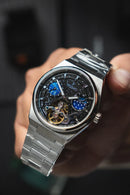 Reloj Kosmo 644-6-2-001 Automático Fase Lunar Cielo Estrellado Colección Zafiro Plateado Esfera Negra