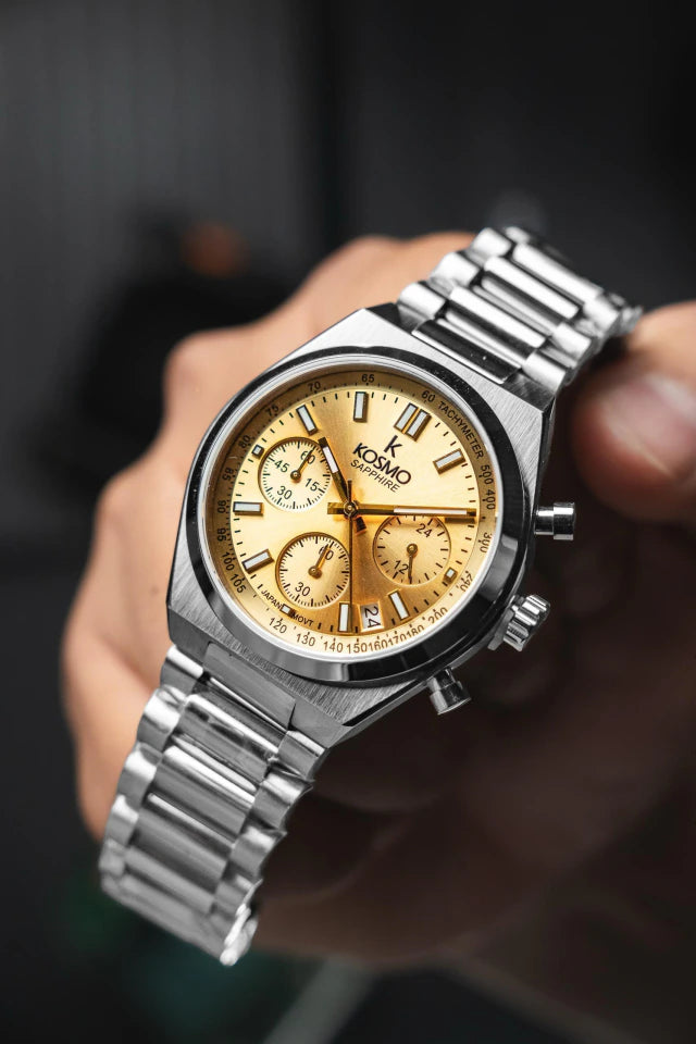 Reloj Kosmo 645-7-2 Cronógrafo Colección Zafiro Plateado Esfera Champaña