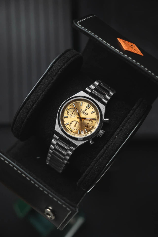 Reloj Kosmo 645-7-2 Cronógrafo Colección Zafiro Plateado Esfera Champaña