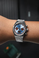 Reloj Kosmo 645-7-2 Cronógrafo Colección Zafiro Plateado Esfera Azul Hielo