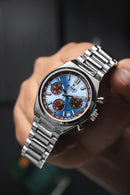 Reloj Kosmo 645-7-2 Cronógrafo Colección Zafiro Plateado Esfera Azul Hielo
