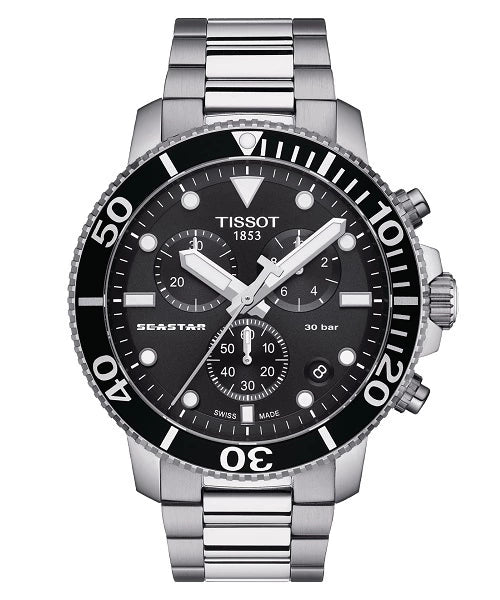 Reloj Tissot Seastar 1000 T120.417.11.051.00 — Cronógrafo Diver Suizo 45mm Negro 300m